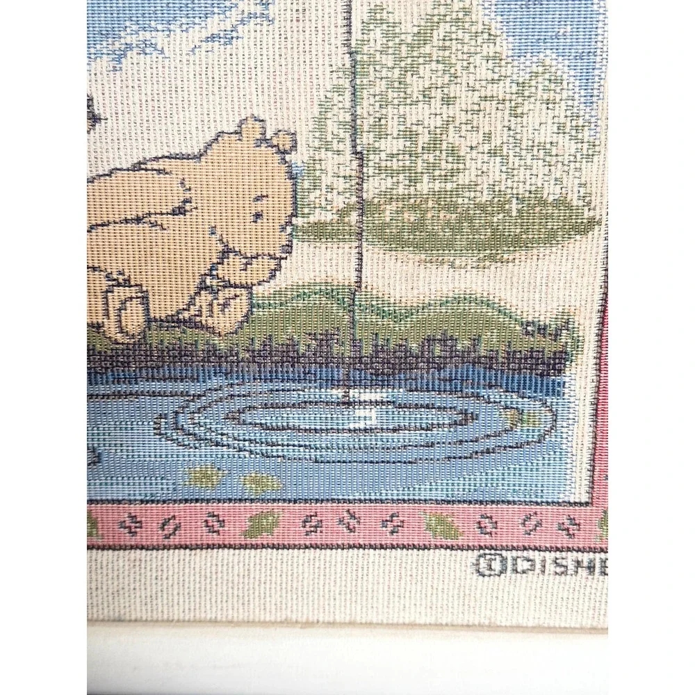 Classic Pooh Christopher Robin Fishing Framed Tapestry Wall Art Disney 15x15